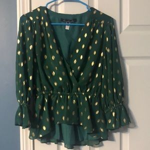 Modcloth Green and Gold Polka Dot Blouse
